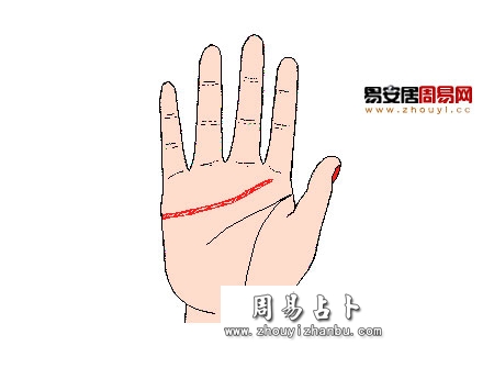 感情线末端到达木星丘中央