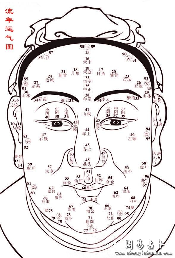 面相流年图，面相百岁流年图解